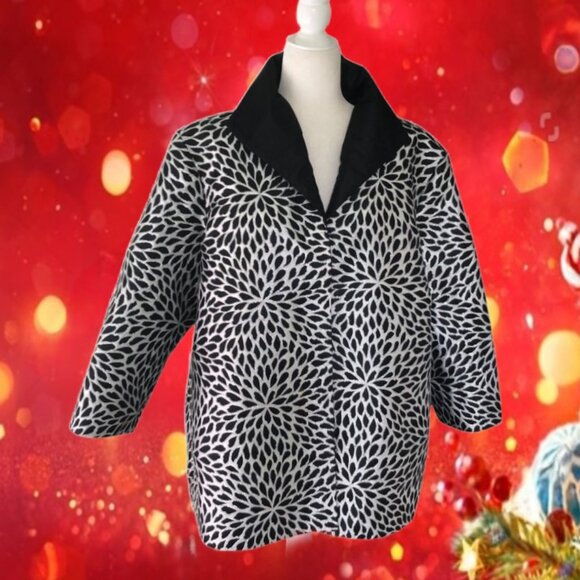 JULIE'S Quality Couture Paris Black and Silver Burst Design Jacquard Coat Sz XL - Picture 3 of 6